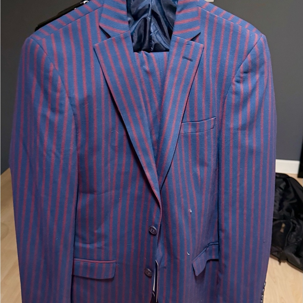 Navy and Burgundy Striped Men's Suit Jacket